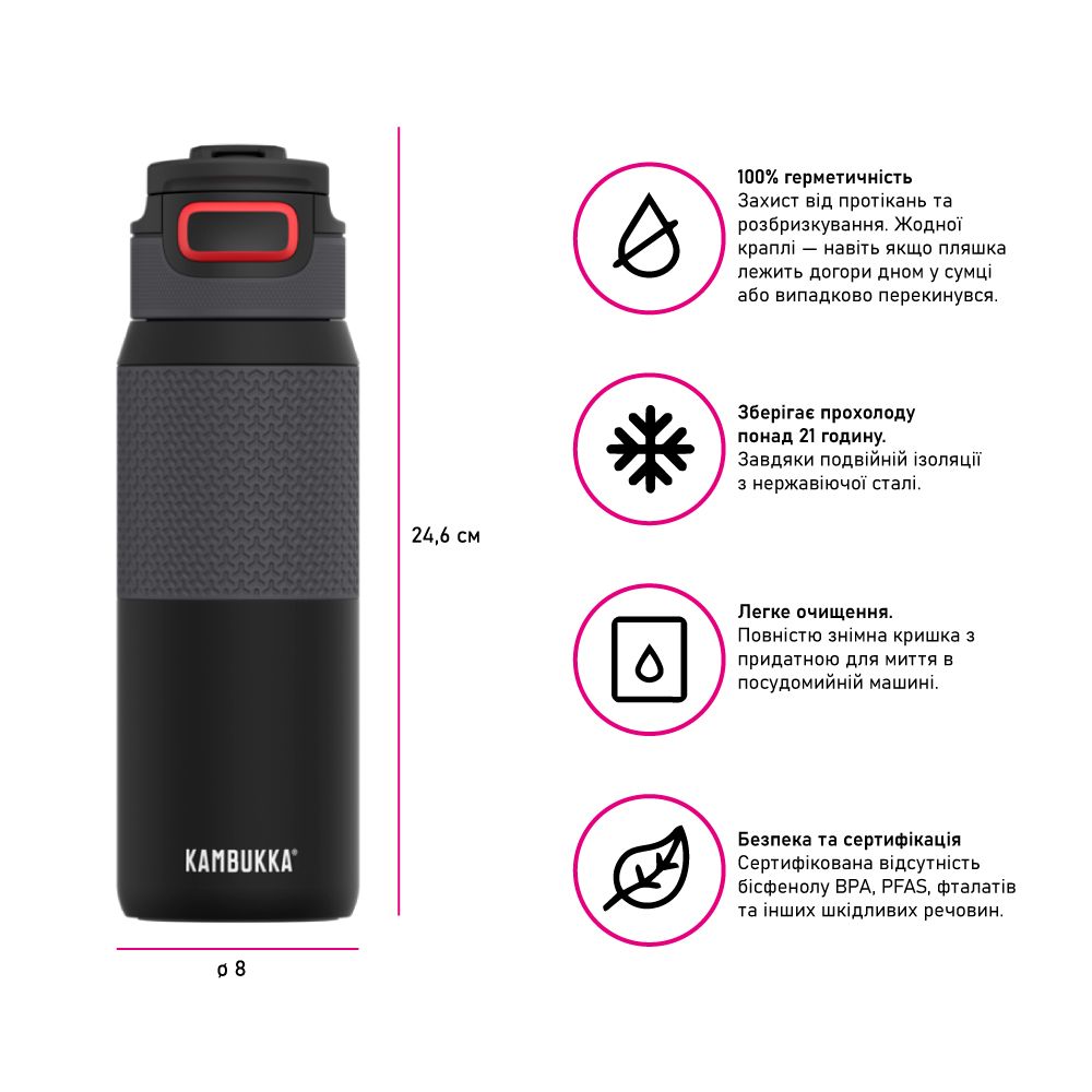 Термопляшка для води Kambukka Elton Insulated вакуумна 750 мл чорна - 11-03013