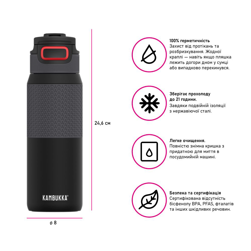 Термопляшка для води Kambukka Elton Insulated вакуумна 750 мл чорна - 11-03013