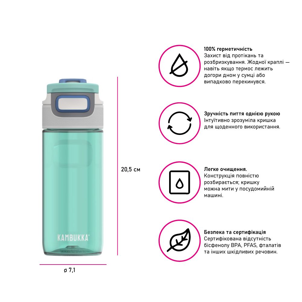 Пляшка для води Kambukka Elton тританова 500 мл бірюзова - 11-03020
