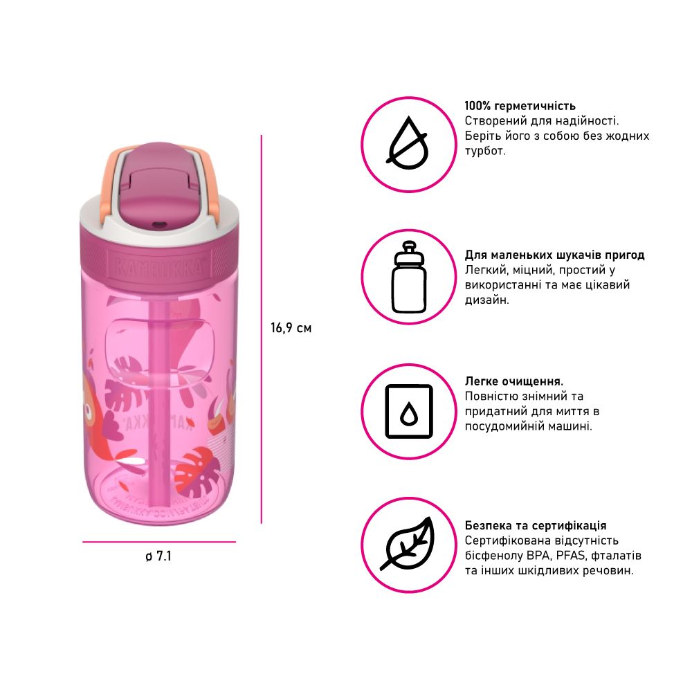 Пляшка для води Kambukka Lagoon тританова 400 мл рожева - 11-04046