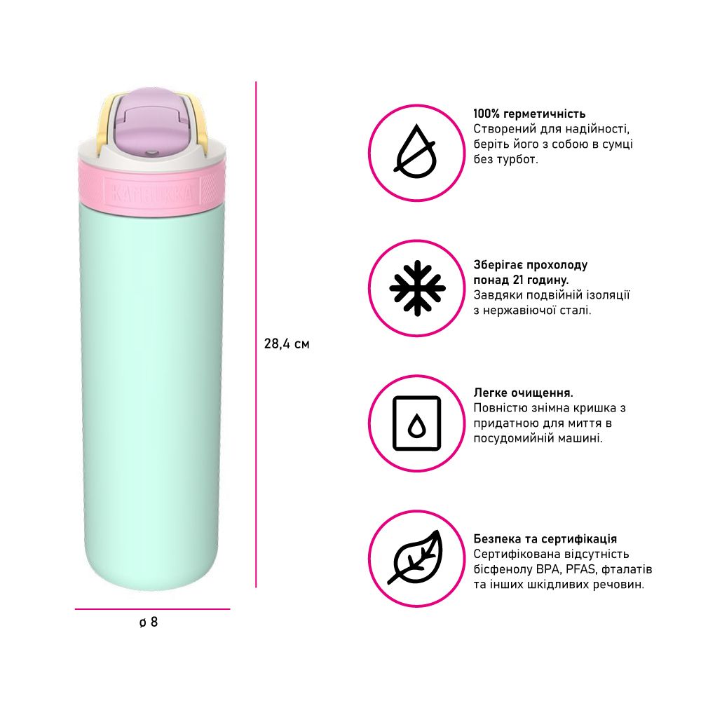 Термопляшка для води Kambukka Lagoon Insulated вакуумна 600 мл м'ятна - 11-04063
