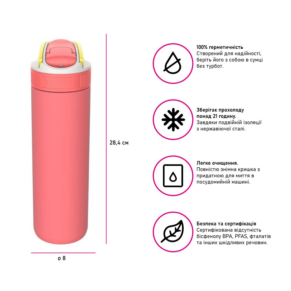 Термопляшка для води Kambukka Lagoon Insulated вакуумна 600 мл коралова - 11-04064